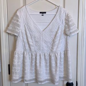 Lane Bryant White V-Neck Crochet Peplum Top 18-20